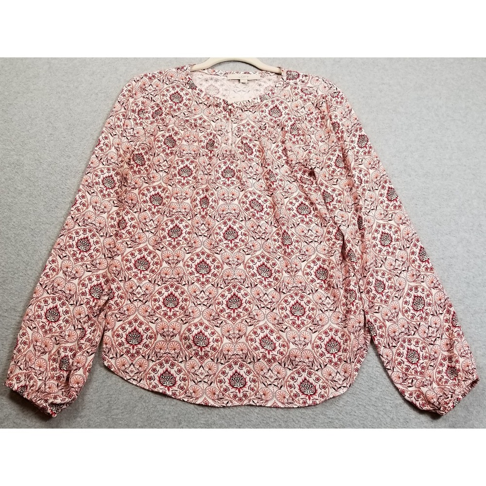 LOFT Top Women's Small S Floral All Over Print Long Sleeves Blouse Keyhole‎ Neck